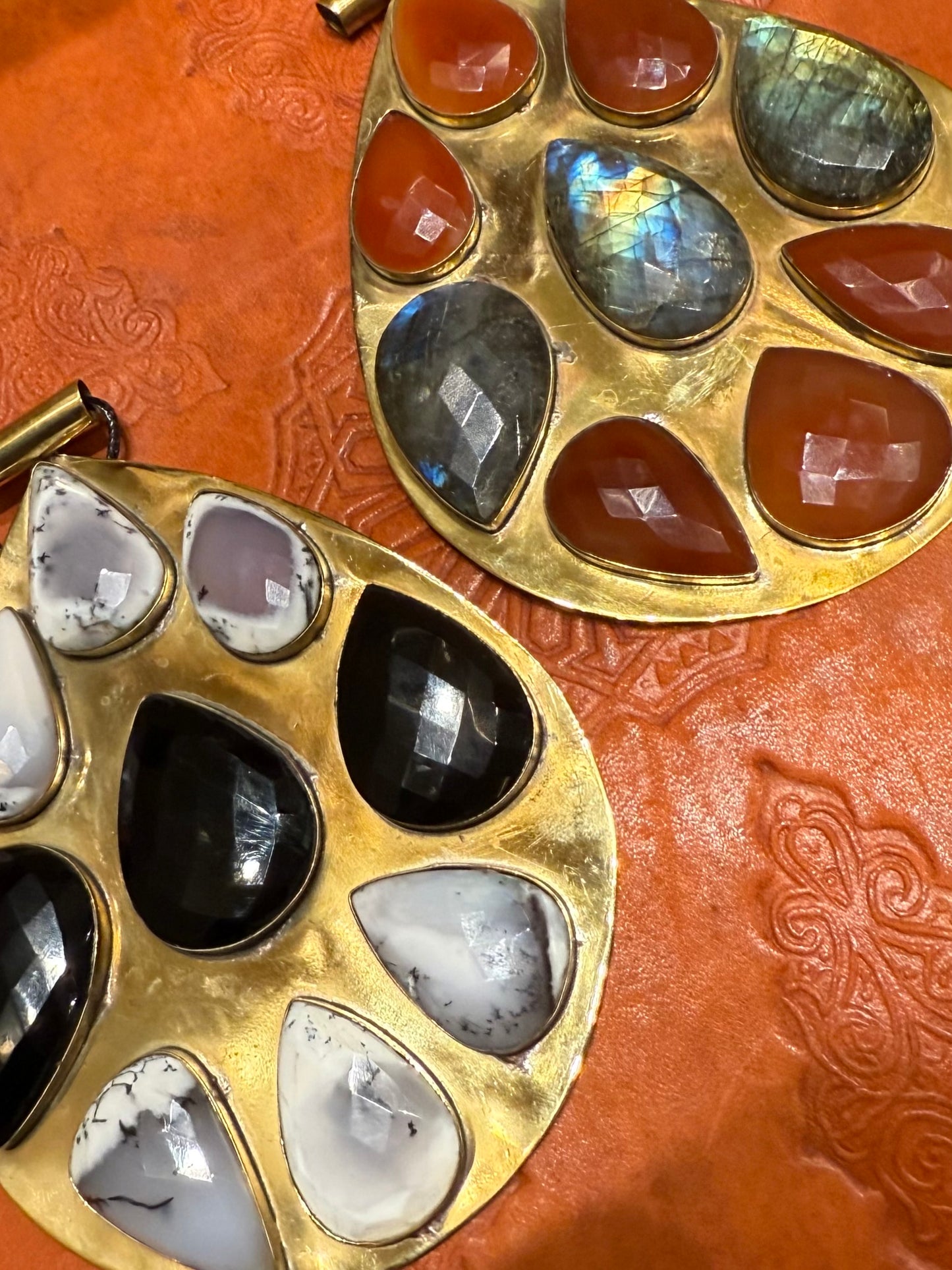 COLOSSAL GEMSTUDDED TEARDROP BRASS PENDANT