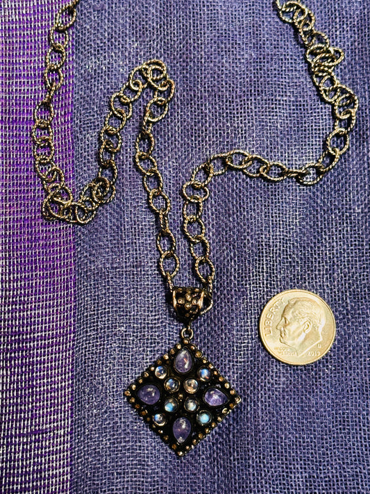 SQUARE DIAMOND TANZANITE NECKLACE