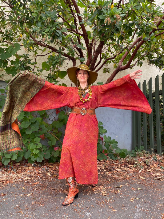 Caftan plaid poly butterfly sleeve Andrea Serrahn Serrahna