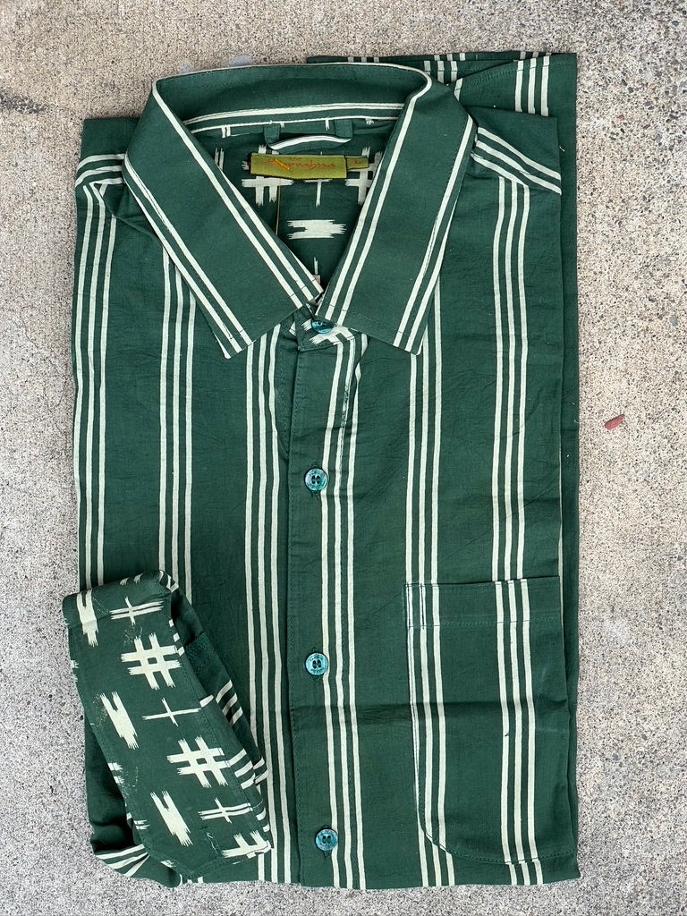 Men's button down collar longsleeve hand block print cotton shirt Andrea Serrahn Serrahna