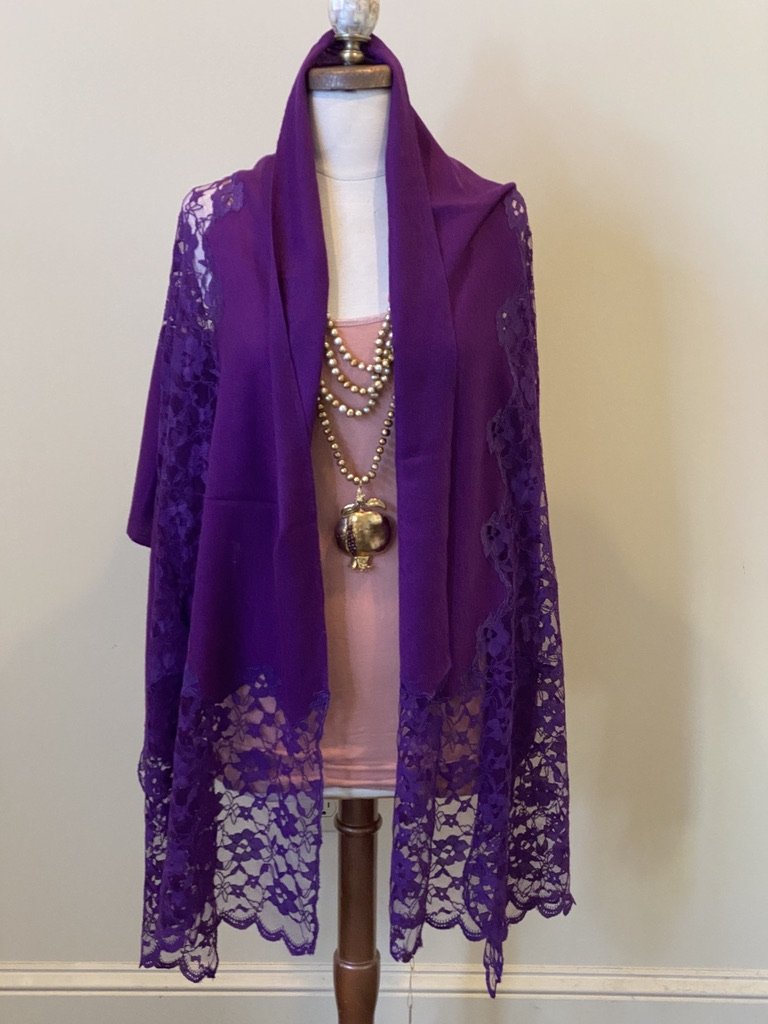 Soft Pashmina Lace Shawl wool royal purple Andrea Serrahn Serrahna