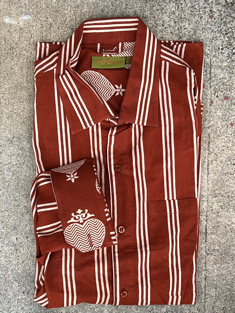 Men's button down collar longsleeve hand block print cotton shirt Andrea Serrahn Serrahna