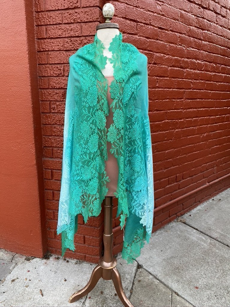 Soft Pashmina Lace Shawl wool celadon Andrea Serrahn Serrahna