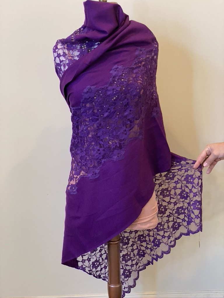 Soft Pashmina Lace Shawl wool royal purple Andrea Serrahn Serrahna