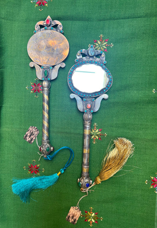 Vintage Turkish Mirrors brass gemstones hand mirror Andrea Serrahn Serrahna