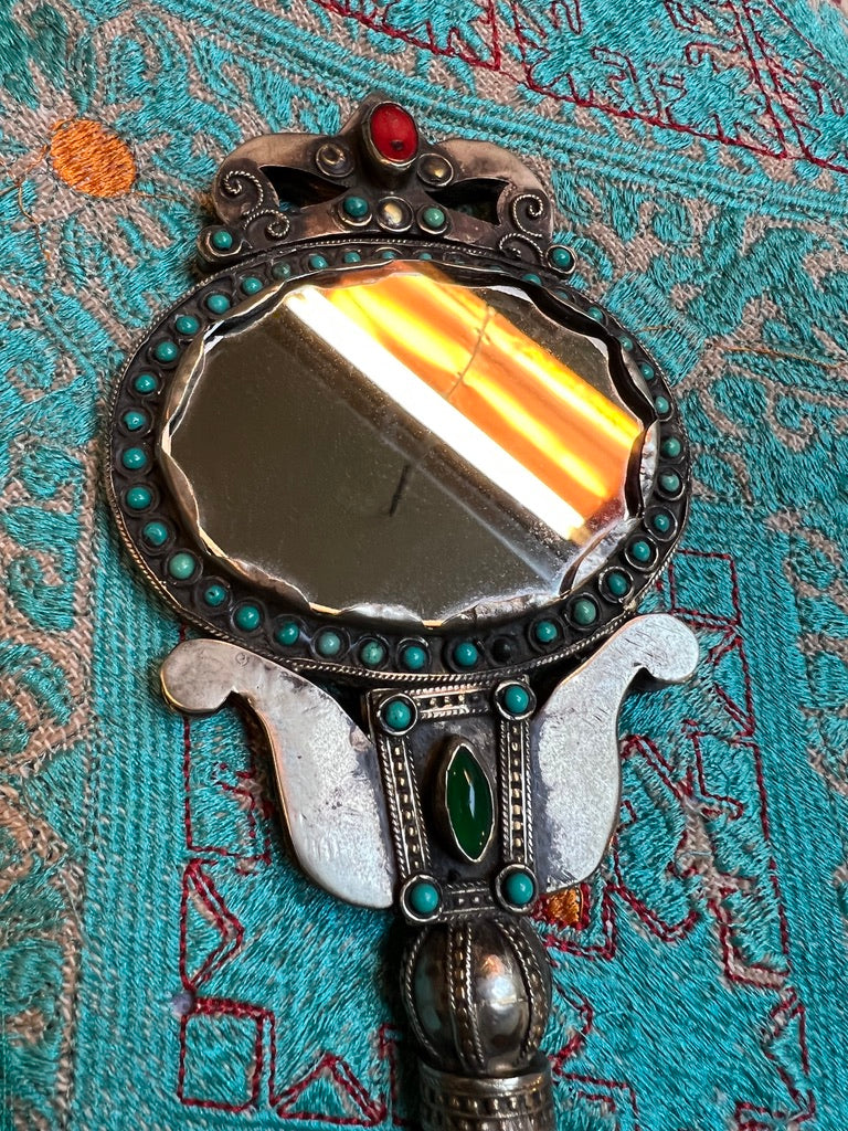 Vintage Turkish Mirrors brass gemstones hand mirror Andrea Serrahn Serrahna