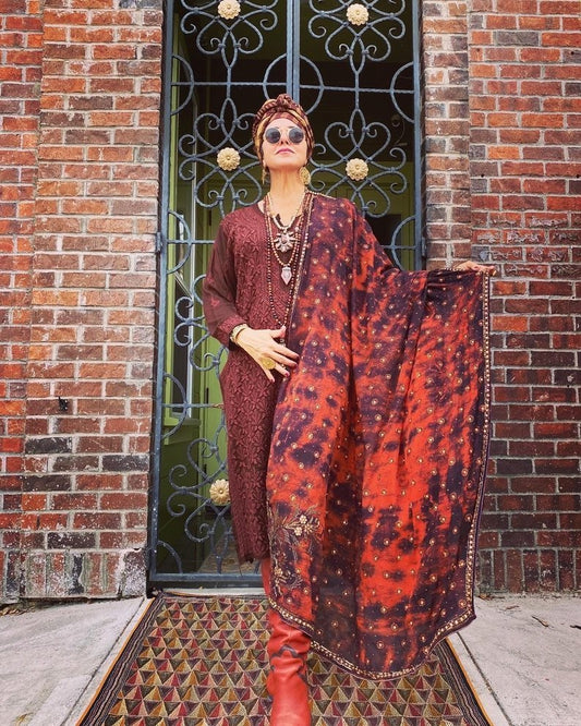Raj Bling Zena Carnelian Rosary Kurti zardozi shawl Andrea Serrahn Serrahna Coral Carnelian