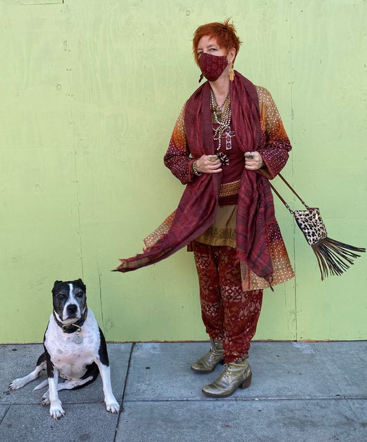 Hand dyed silk bandhani duster ombre shades of desert sand rust merlot Andrea Serrahn Serrahn