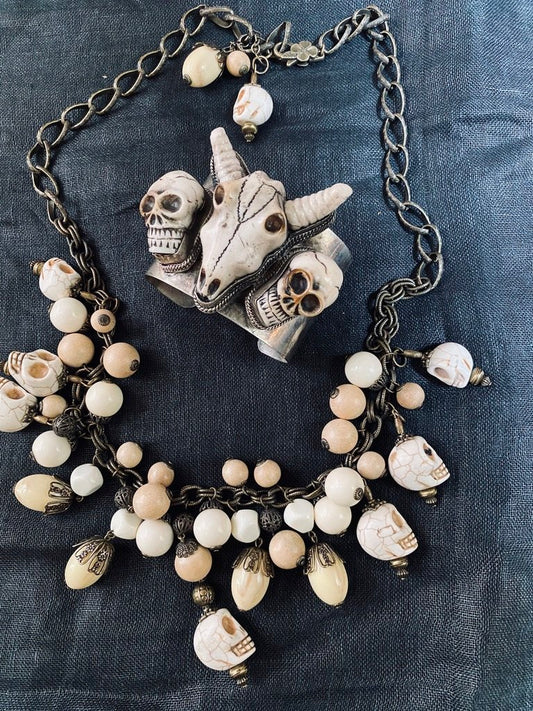 Skull Necklace Gem studded Cranium Skull Jewelry Day of the Dead kali Longhorn Andrea Serrahn Serrahna