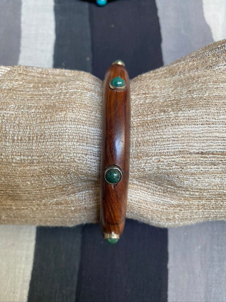 Dark green turq thin wood bangle Andrea Serrahn Serrahna