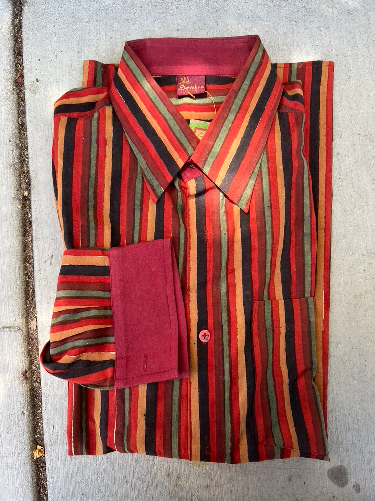 Men's button down collar longsleeve hand block print cotton shirt Andrea Serrahn Serrahna
