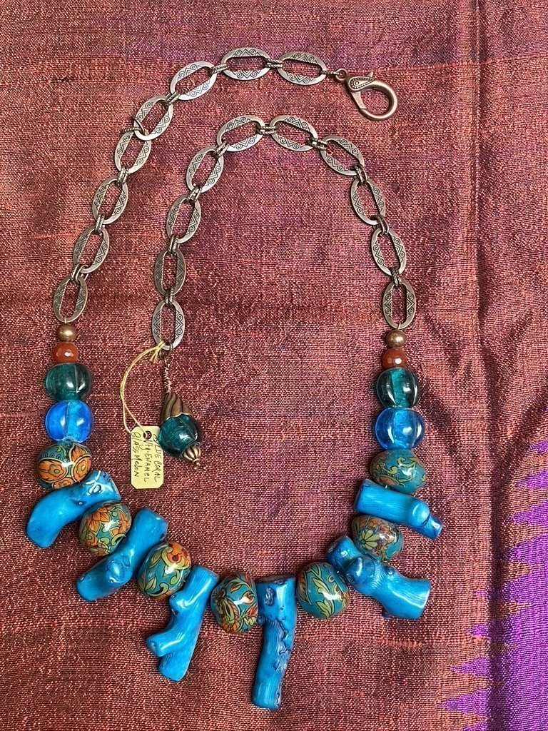 Copper Patina Agean blue Coral Vintage look jewelry Andrea Serrahn Serrahna