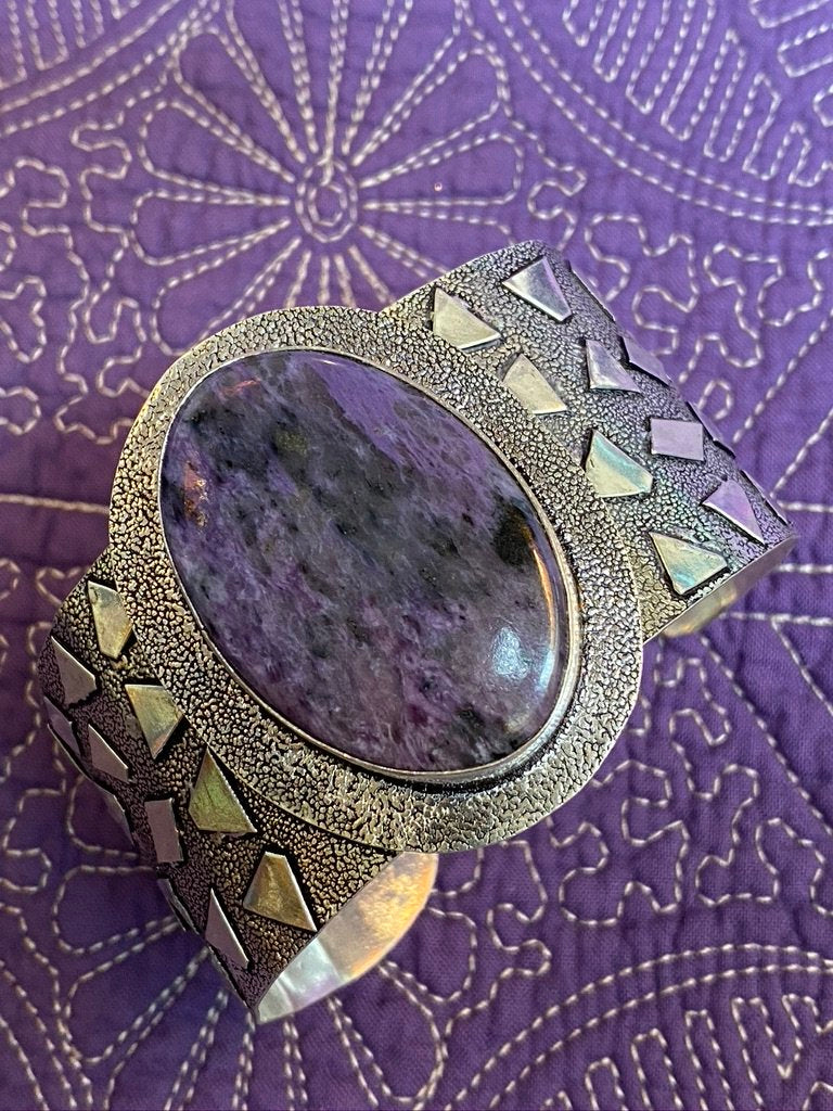Charoite sacred geometry silver cuff Andrea Serrahn Serrahna
