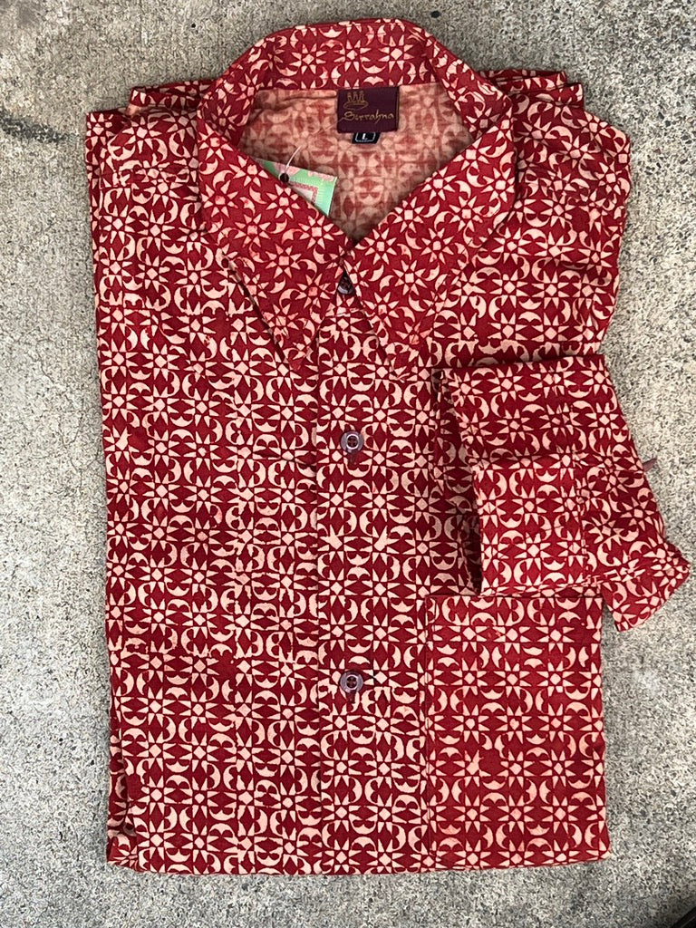 Men's button down collar longsleeve hand block print cotton shirt Andrea Serrahn Serrahna