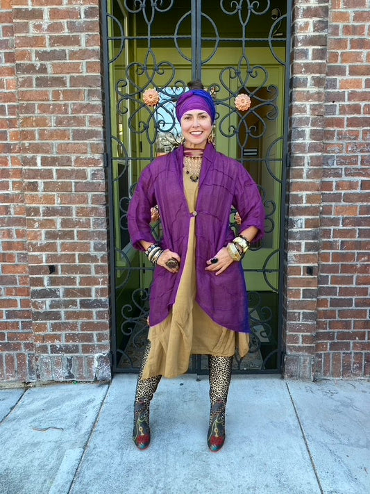 Lightweight linen coat ombre pinch detail Andrea Serrahn Serrahna