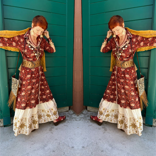 BLOCK PRINT SHIRT DRESS: Earthen Palette