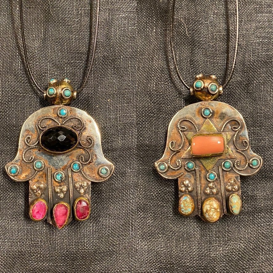 Black onyx ruby coral turquoise double sided hamsa Andrea Serrahn Serrahna