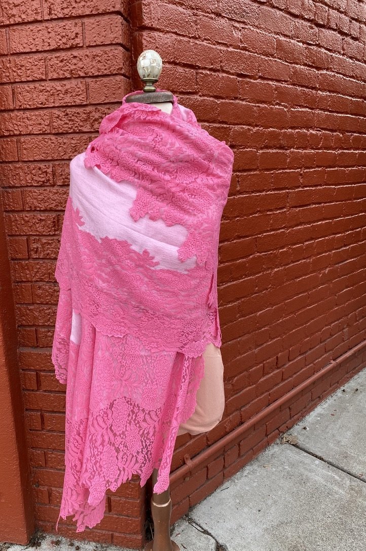 Soft Pashmina Lace Shawl wool baby pink Andrea Serrahn Serrahna
