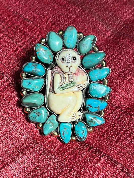 Detailed resin monkey natural turquoise portrait ring Andrea Serrahn Serrahna