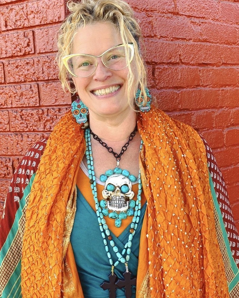 Skull Necklace Gem turquoise studded Cranium Skull Jewelry Day of the Dead Andrea Serrahn Serrahna