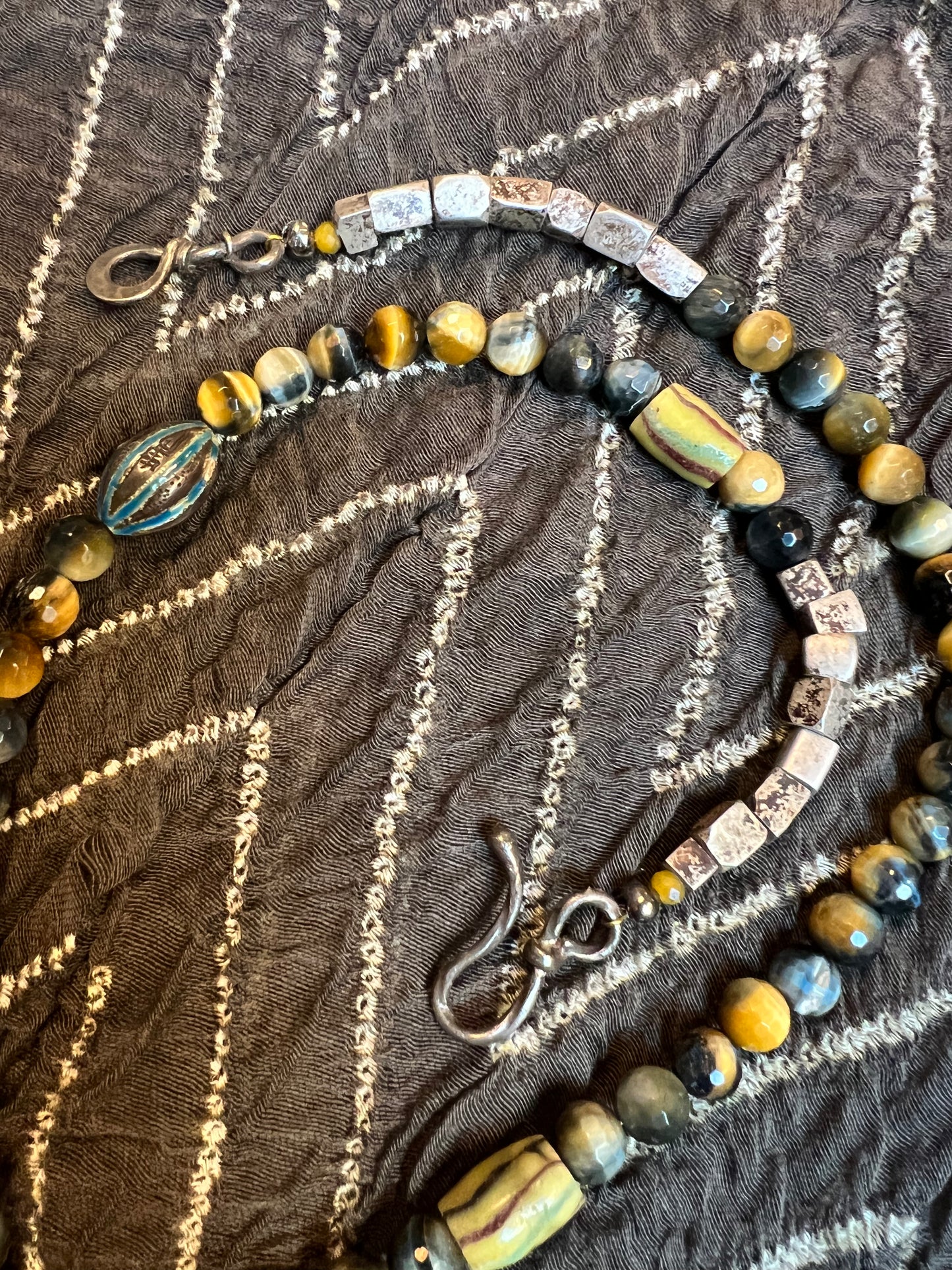 TIGERS EYE NECKLACE & MANAMA CAT POSTAGE PENDANT
