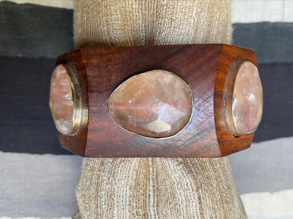 Square wooden rose quartz bangle Andrea Serrahn Serrahna