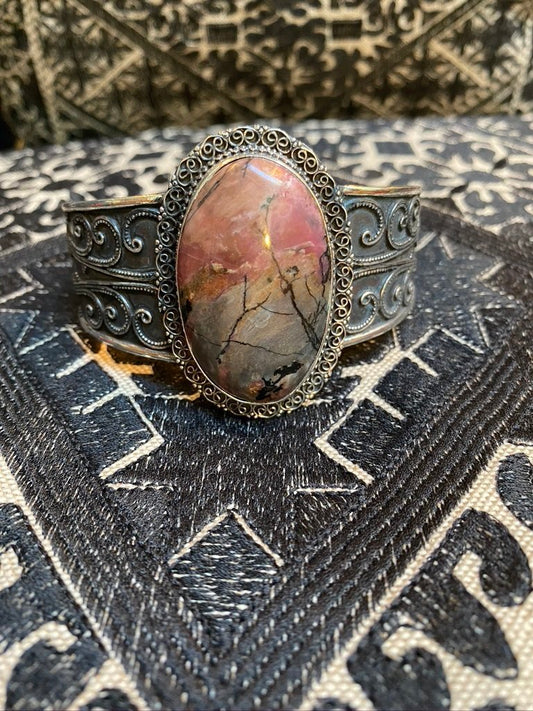 Rhodonite stone 925 silver cuff Andrea Serrahn Serrahna