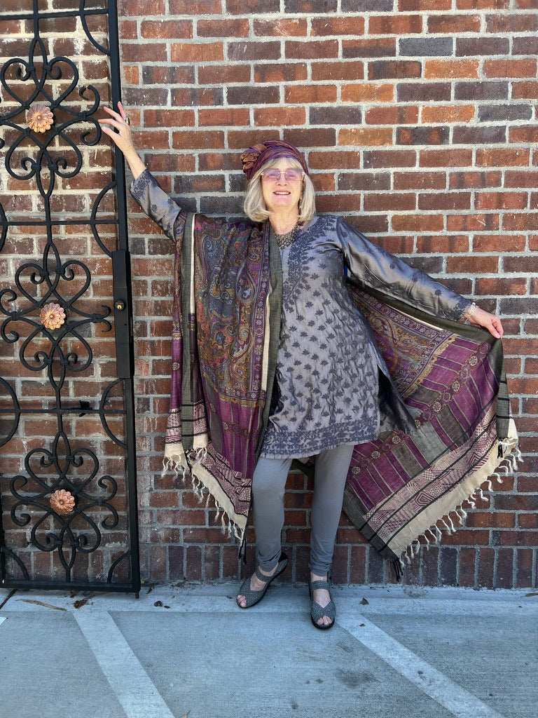 GREY SILK EMBROIDERED KURTI