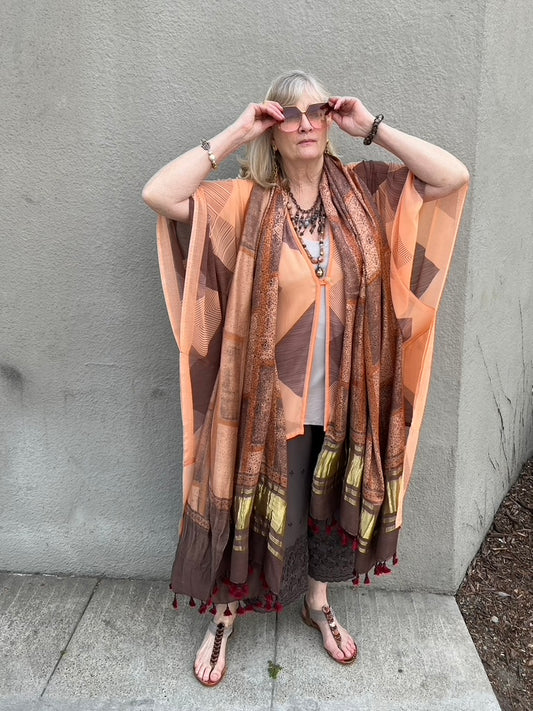 Le mullet coverall butterfly sleeves button closure bathing suit cover lightweight duster Andrea Serrahn Serrahna