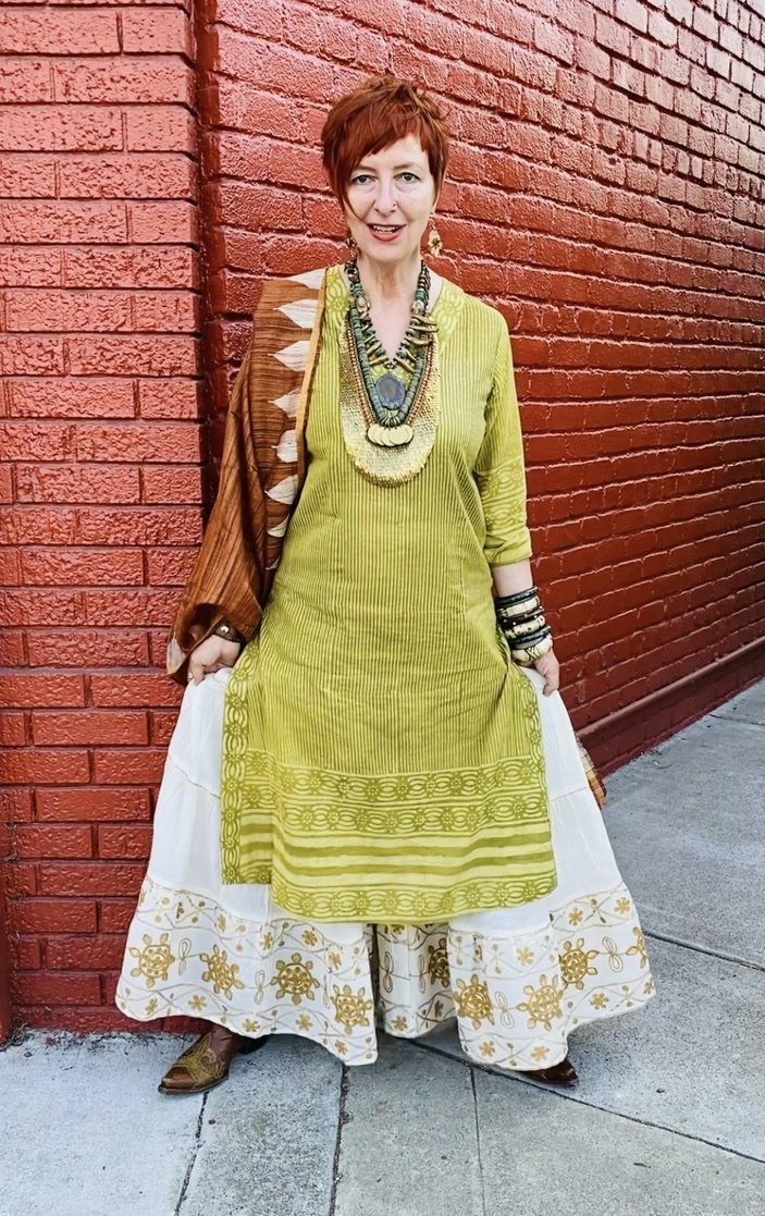 Pantaloon cotton billowy pants gold embroidery Andrea Serrahn Serrahna