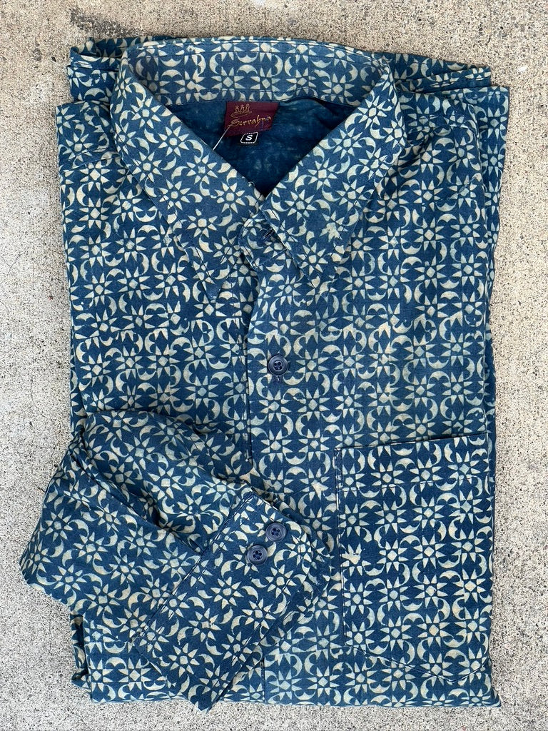 Men's button down collar longsleeve hand block print cotton shirt Andrea Serrahn Serrahna