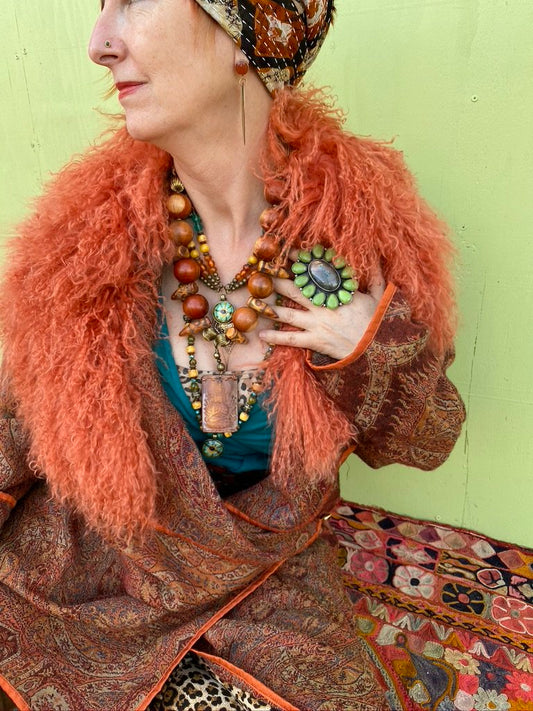 JUMBO LABRADORITE AND GREEN SERPENTINE PORTRAIT RING