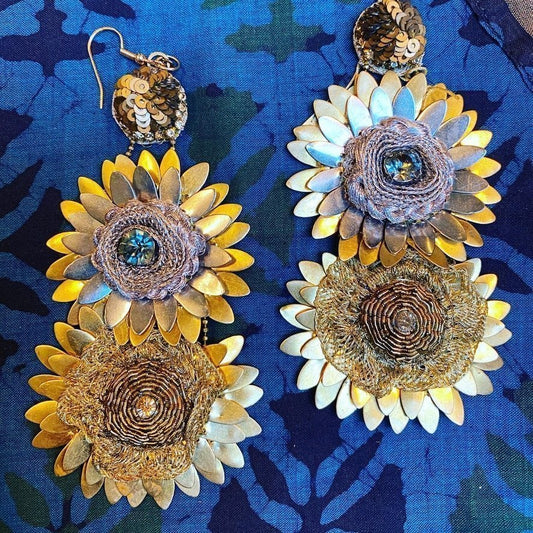 Flower power metal fish scale statement earrings Andrea Serrahn Serrahna