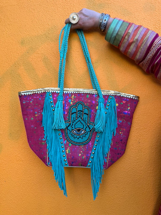 Hamsa tote bag with fringe Andrea Serrahn Serrahna