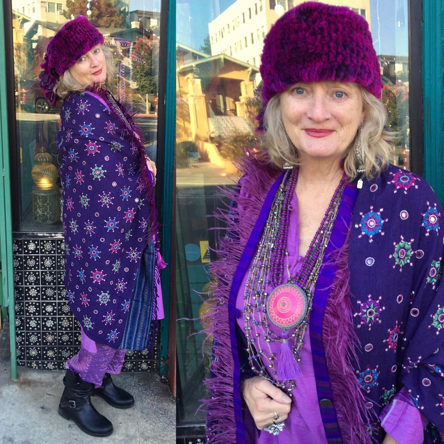 hand embroidered wool shawl Andrea Serrahn Serrahna