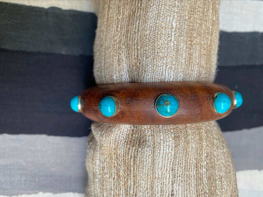 Blue turq thin wood bangle Andrea Serrahn Serrahna