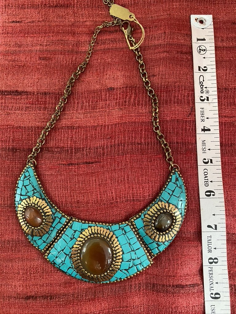 Turquoise brass carnelian agate chandelier necklace earrings Andrea Serrahn Serrahna