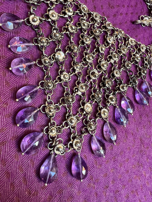 AMETHYST SILVER BIB NECKLACE