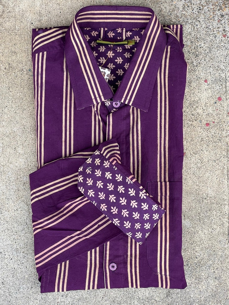 Men's button down collar longsleeve hand block print cotton shirt Andrea Serrahn Serrahna