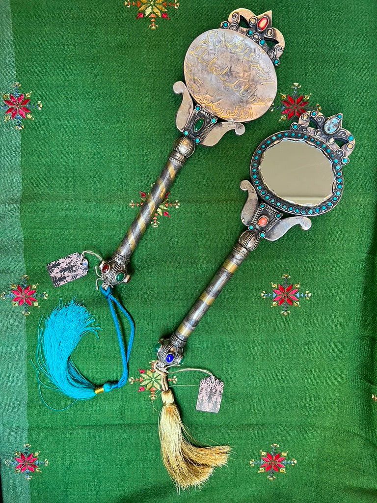 Vintage Turkish Mirrors brass gemstones hand mirror Andrea Serrahn Serrahna