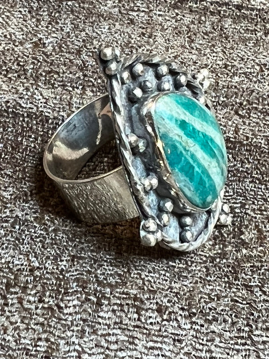 Amazonite green sterling silver teardrop ring Andrea Serrahn Serrahna