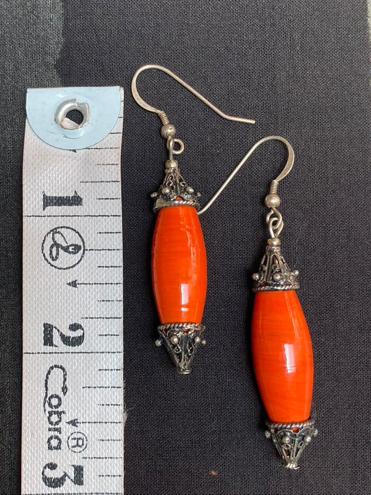 ORANGE & FILIGREE VINTAGE EARRINGS