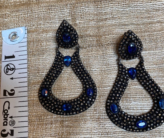 Arabesque hinged sterling silver diamond pave faceted blue tanzanite earrings Andrea Serrahn Serrahna