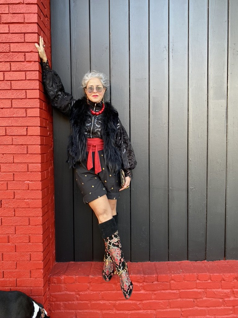 Tip toe tulip over the knee boot anatolian tulip red olive black turquoise fold down boot 2.5 inch heel boot Andrea Serrahn Serrahna
