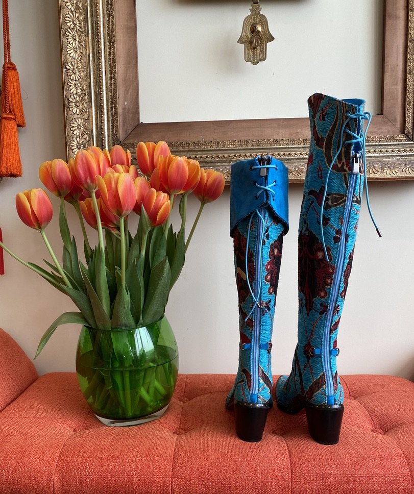 Tip toe tulip over the knee boot anatolian tulip red olive black turquoise fold down boot 2.5 inch heel boot Andrea Serrahn Serrahna