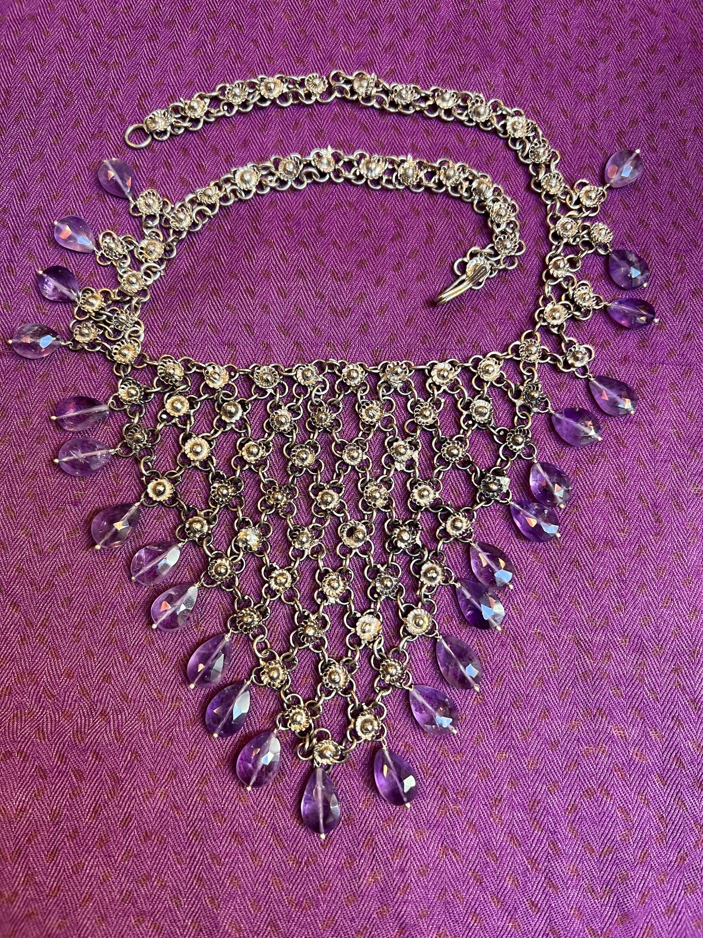 AMETHYST SILVER BIB NECKLACE