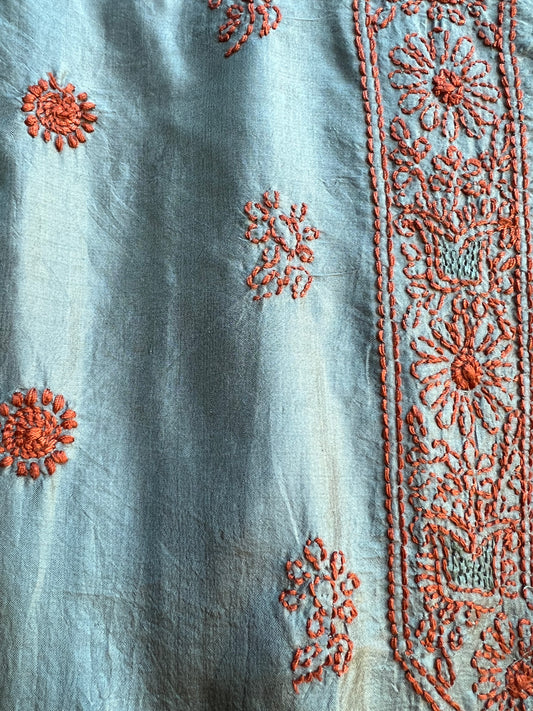 SAGE SILK EMBROIDERED KURTI