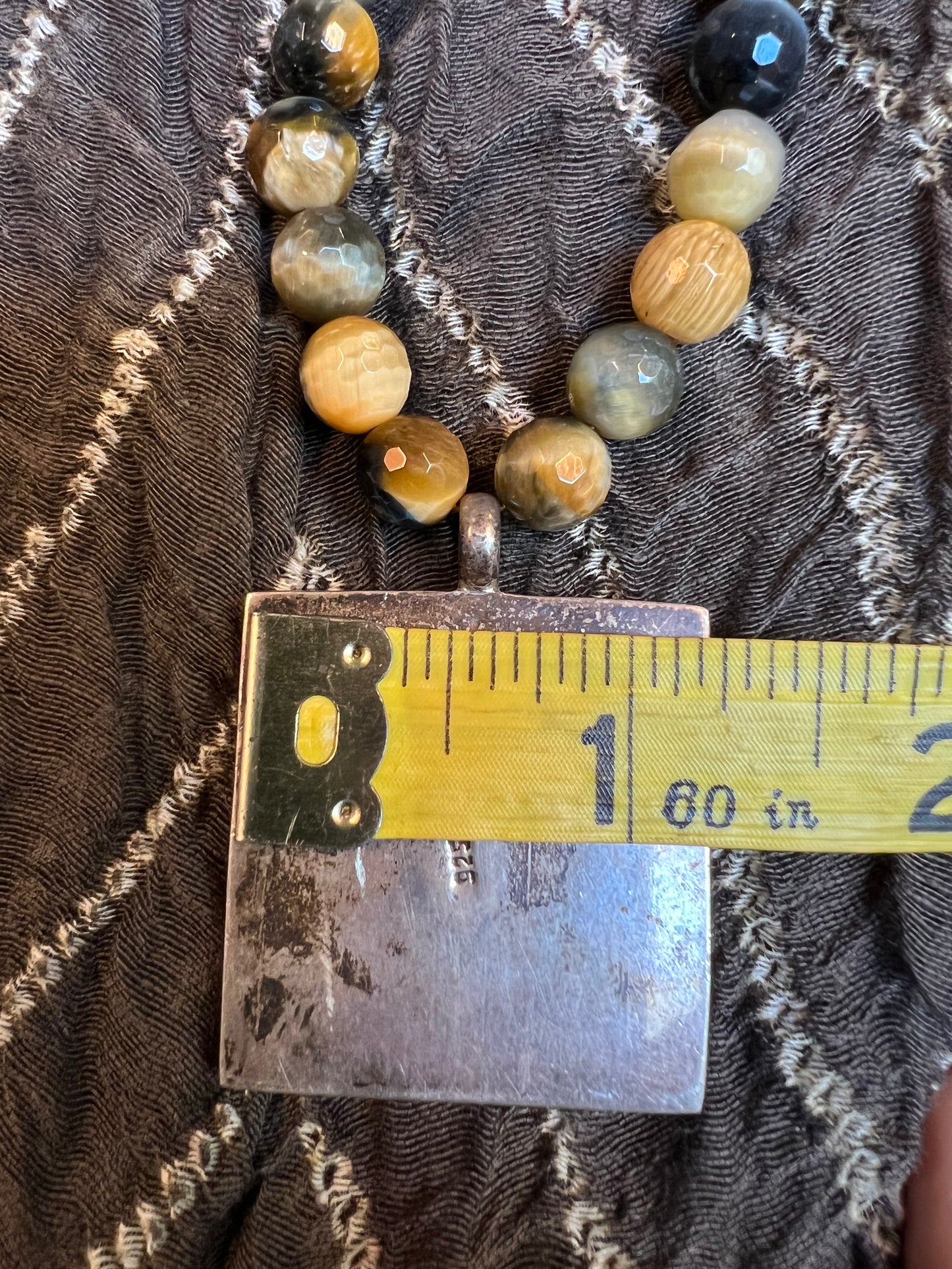 TIGERS EYE NECKLACE & MANAMA CAT POSTAGE PENDANT