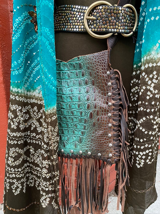 LEOPARD, CROC, FUR LEATHER CROSSBODY FRINGE BAGS