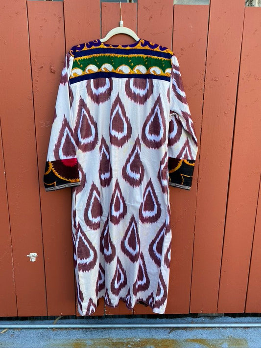 Upcycled Suzani ikat coat long full-length sleeves robe tie Andrea Serrahn Serrahna